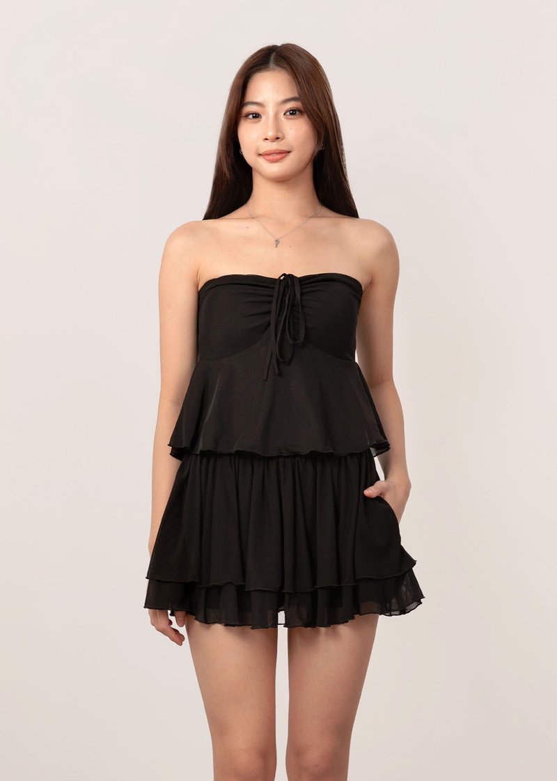 Quiet Glow Mesh Peplum Top in Black — front